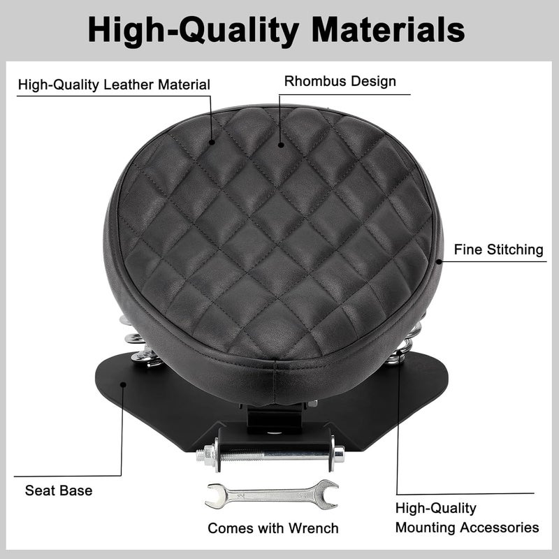 DgNeLai Motorcycle Solo Drive Seat Black Diamond Bobber Cushion with Mounting Seatbase Spring Bracket Kit Replacement for Harley Davidson Sportster XL 1200 883 48 Chopper Custom - Image 2